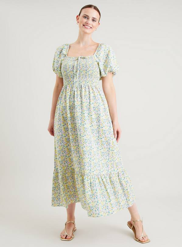 Ditsy Floral Print Smocked Midi Dress 12